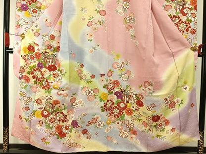 平和屋着物●豪華振袖　駒刺繍　御所車花文　暈し染め　金彩　正絹　逸品　AABI1729fy