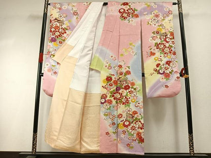 平和屋着物●豪華振袖　駒刺繍　御所車花文　暈し染め　金彩　正絹　逸品　AABI1729fy
