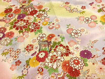 平和屋着物●豪華振袖　駒刺繍　御所車花文　暈し染め　金彩　正絹　逸品　AABI1729fy