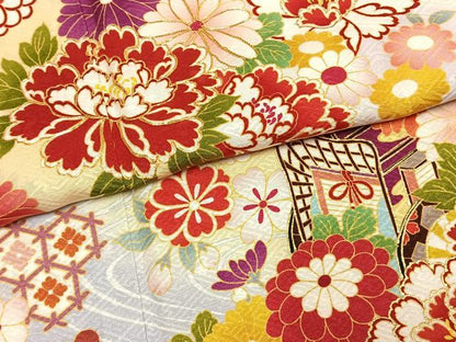 平和屋着物●豪華振袖　駒刺繍　御所車花文　暈し染め　金彩　正絹　逸品　AABI1729fy
