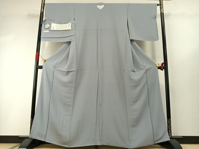 平和屋着物●上質な色無地　本草木染　灰青色　丹後ちりめん　反端付き　正絹　逸品　未使用　AABI1732fy