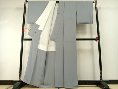 平和屋着物●上質な色無地　本草木染　灰青色　丹後ちりめん　反端付き　正絹　逸品　未使用　AABI1732fy