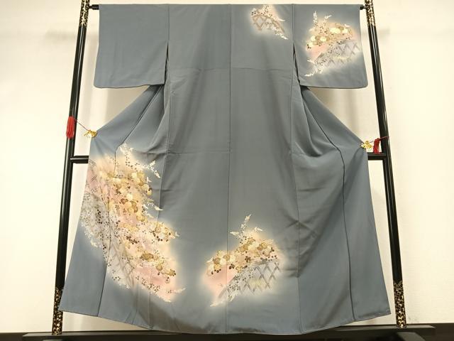 平和屋着物●訪問着　友禅　草花文　暈し染め　金銀彩　正絹　逸品　AABI1733fy