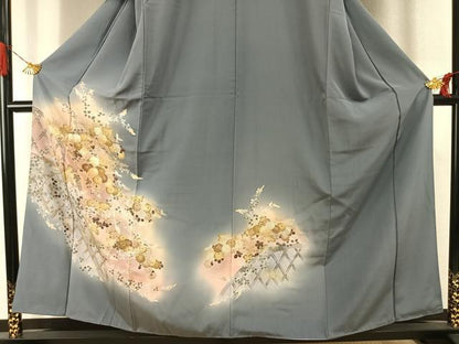 平和屋着物●訪問着　友禅　草花文　暈し染め　金銀彩　正絹　逸品　AABI1733fy