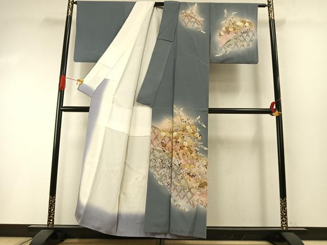 平和屋着物●訪問着　友禅　草花文　暈し染め　金銀彩　正絹　逸品　AABI1733fy
