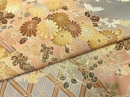 平和屋着物●訪問着　友禅　草花文　暈し染め　金銀彩　正絹　逸品　AABI1733fy