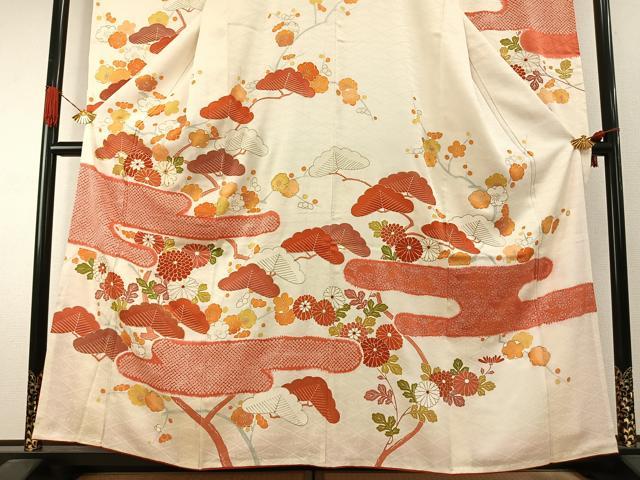 平和屋着物●豪華振袖　駒刺繍　枝梅松文　金銀彩　三越扱い　正絹　逸品　AABI1736fy
