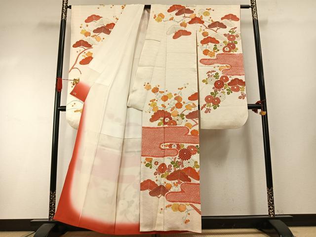 平和屋着物●豪華振袖　駒刺繍　枝梅松文　金銀彩　三越扱い　正絹　逸品　AABI1736fy
