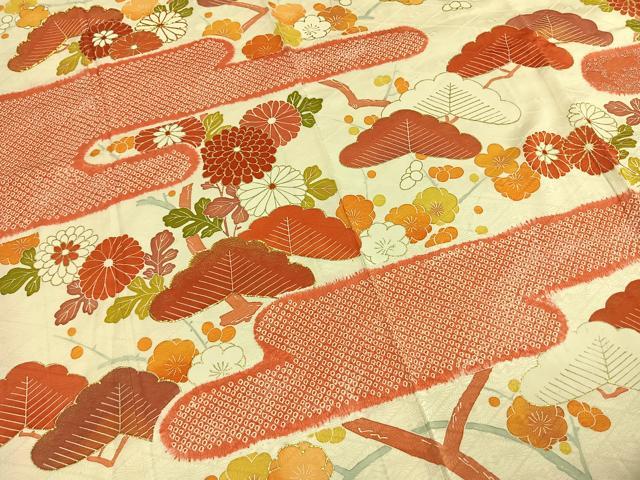 平和屋着物●豪華振袖　駒刺繍　枝梅松文　金銀彩　三越扱い　正絹　逸品　AABI1736fy
