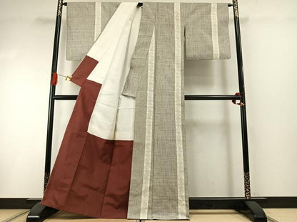 平和屋着物●結城紬　80亀甲　間道　正絹　逸品　AABI1738fy