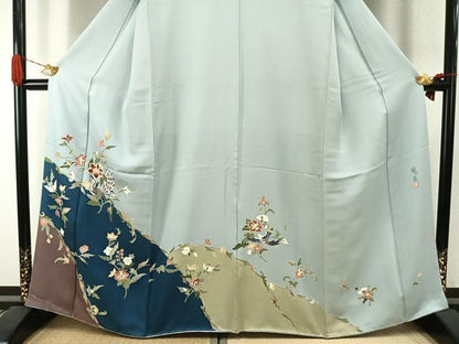 平和屋着物●訪問着　友禅　作家物　龍児　刺繍　花鳥文　金糸　正絹　逸品　未使用　AABI1739fy