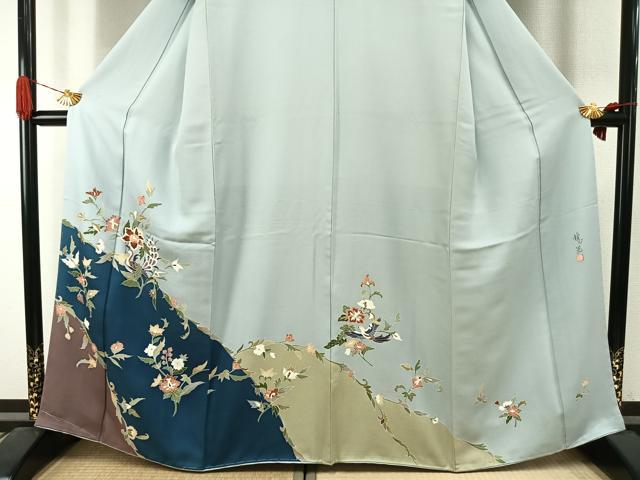 平和屋着物●訪問着　友禅　作家物　龍児　刺繍　花鳥文　金糸　正絹　逸品　未使用　AABI1739fy