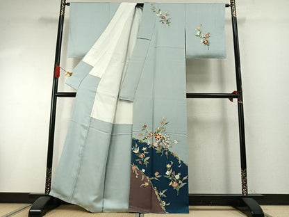平和屋着物●訪問着　友禅　作家物　龍児　刺繍　花鳥文　金糸　正絹　逸品　未使用　AABI1739fy