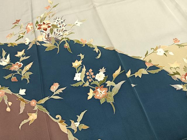 平和屋着物●訪問着　友禅　作家物　龍児　刺繍　花鳥文　金糸　正絹　逸品　未使用　AABI1739fy