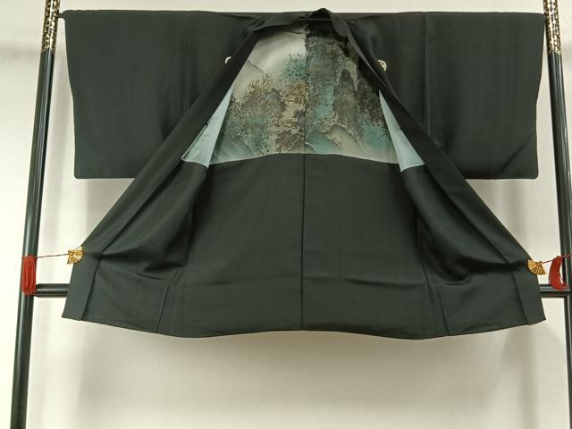 平和屋着物●男性　黒紋付　羽織セット　正絹　逸品　AABI1742fy
