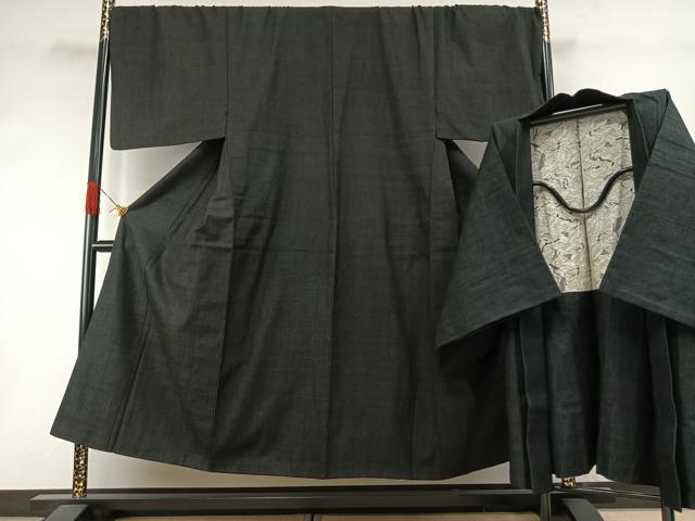 平和屋着物●男性　紬　アンサンブル　杢無地　正絹　逸品　AABI1743fy