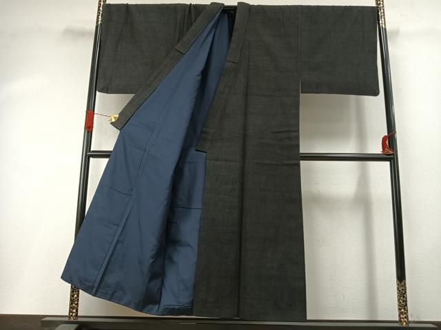 平和屋着物●男性　紬　アンサンブル　杢無地　正絹　逸品　AABI1743fy