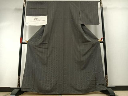 平和屋着物●上質な小紋　幾何学文様　黒地　反端付き　正絹　逸品　未使用　AABI1744fy