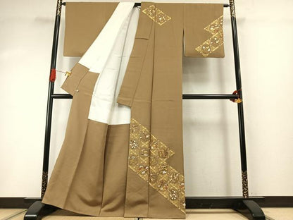 平和屋着物●訪問着　作家物　総刺繍　草花文　金糸　さが美扱い　正絹　逸品　AABI1750fy