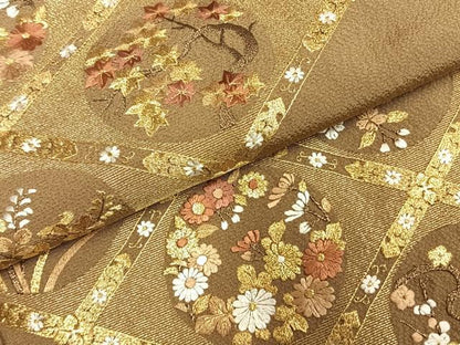 平和屋着物●訪問着　作家物　総刺繍　草花文　金糸　さが美扱い　正絹　逸品　AABI1750fy