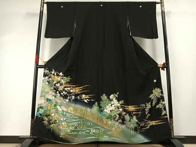 平和屋着物●高橋豊彦　黒留袖　友禅　刺繍　花鳥文　金彩　正絹　逸品　未使用　AABI1752fy