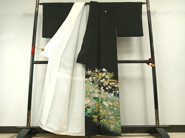 平和屋着物●高橋豊彦　黒留袖　友禅　刺繍　花鳥文　金彩　正絹　逸品　未使用　AABI1752fy