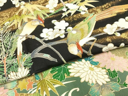 平和屋着物●高橋豊彦　黒留袖　友禅　刺繍　花鳥文　金彩　正絹　逸品　未使用　AABI1752fy