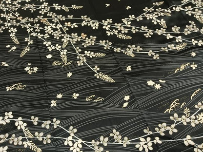 平和屋着物●訪問着　駒刺繍　萩文　黒地　金彩　正絹　逸品　AABI1753fy