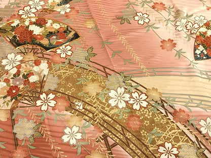 平和屋着物●豪華振袖　駒刺繍　扇面花鳥文　暈し染め　金彩　正絹　逸品　AABI1755fy