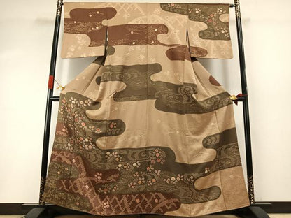 平和屋着物●訪問着　絞り　草花文　金彩　正絹　逸品　AABI1758fy