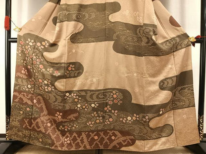 平和屋着物●訪問着　絞り　草花文　金彩　正絹　逸品　AABI1758fy