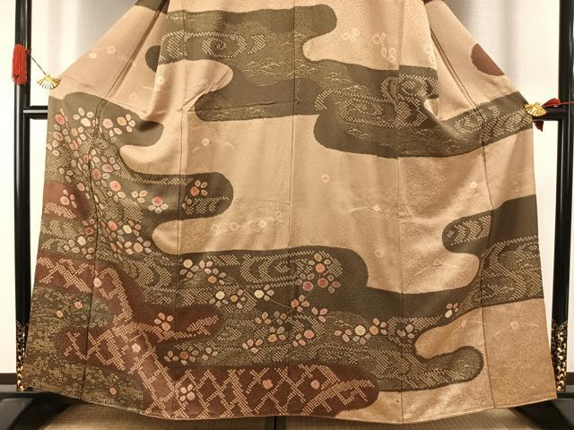 平和屋着物●訪問着　絞り　草花文　金彩　正絹　逸品　AABI1758fy