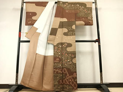平和屋着物●訪問着　絞り　草花文　金彩　正絹　逸品　AABI1758fy