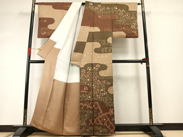 平和屋着物●訪問着　絞り　草花文　金彩　正絹　逸品　AABI1758fy