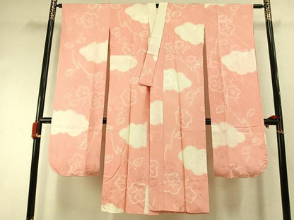 平和屋着物●振袖用長襦袢　袷　絞り　雲取り花文　正絹　逸品　AABI1759fy