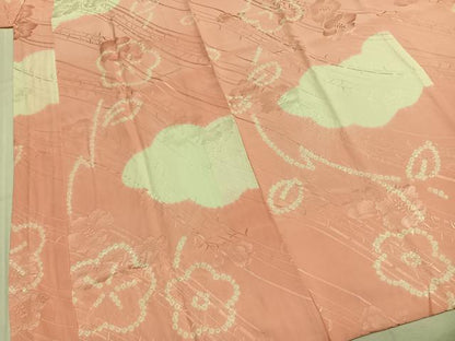 平和屋着物●振袖用長襦袢　袷　絞り　雲取り花文　正絹　逸品　AABI1759fy