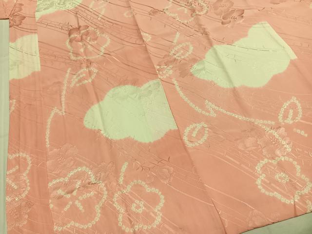 平和屋着物●振袖用長襦袢　袷　絞り　雲取り花文　正絹　逸品　AABI1759fy