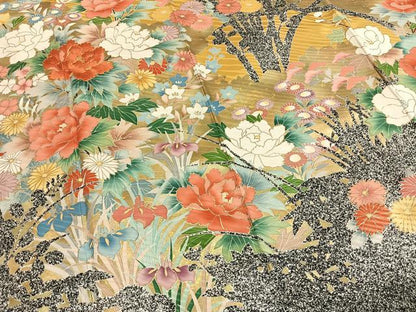 平和屋着物●豪華振袖　駒刺繍　草花文　金糸　金彩　正絹　逸品　AABI1761fy