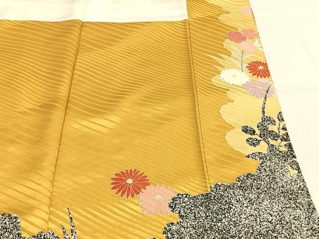 平和屋着物●豪華振袖　駒刺繍　草花文　金糸　金彩　正絹　逸品　AABI1761fy
