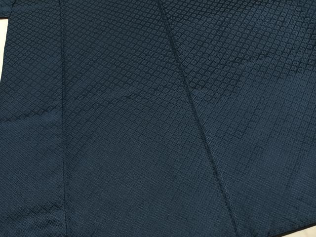 平和屋着物●男性　色紋付　羽織セット　菱地紋　青藍色　キングサイズ　正絹　逸品　AABI1771fy