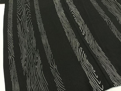 平和屋着物●染色作家　草野一騎　小紋　杢目間道　黒地　正絹　逸品　AABI1772fy