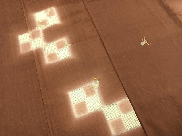 平和屋着物●訪問着　紬地　駒刺繍　瓢箪　金銀彩　正絹　逸品　AABI1774fy