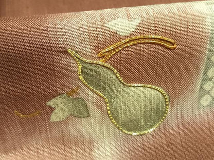 平和屋着物●訪問着　紬地　駒刺繍　瓢箪　金銀彩　正絹　逸品　AABI1774fy