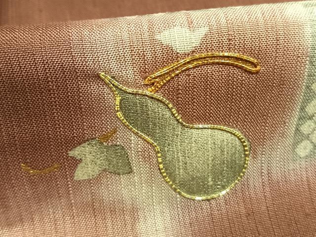 平和屋着物●訪問着　紬地　駒刺繍　瓢箪　金銀彩　正絹　逸品　AABI1774fy