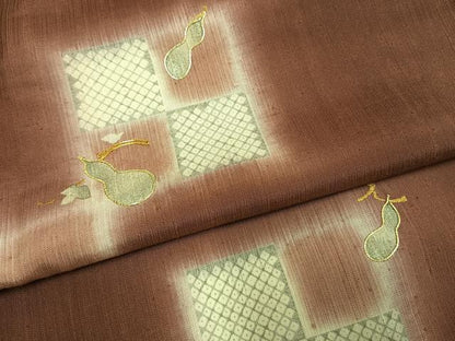 平和屋着物●訪問着　紬地　駒刺繍　瓢箪　金銀彩　正絹　逸品　AABI1774fy