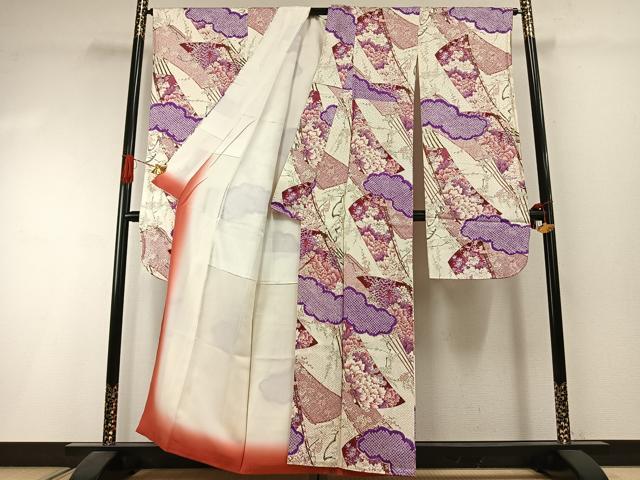 平和屋着物●豪華振袖　絞り　雲取り扇面花文　金彩　やまと誂製　正絹　逸品　AABI1776fy
