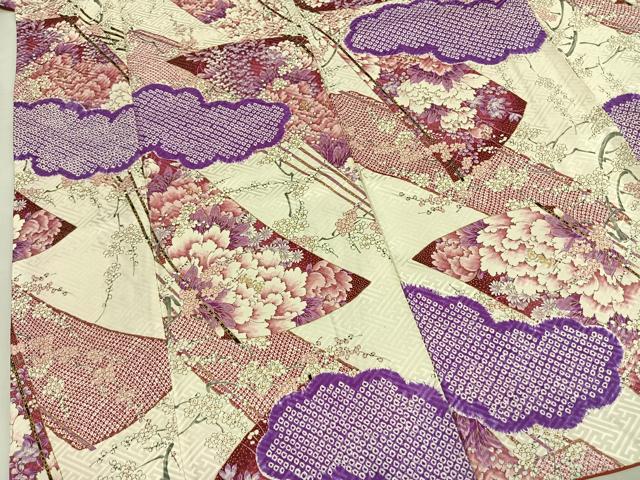 平和屋着物●豪華振袖　絞り　雲取り扇面花文　金彩　やまと誂製　正絹　逸品　AABI1776fy