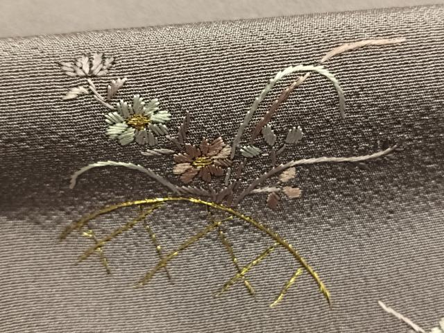 平和屋着物●訪問着　刺繍　草花文　金糸　正絹　逸品　AABI1777fy