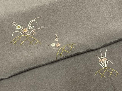 平和屋着物●訪問着　刺繍　草花文　金糸　正絹　逸品　AABI1777fy