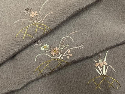 平和屋着物●訪問着　刺繍　草花文　金糸　正絹　逸品　AABI1777fy